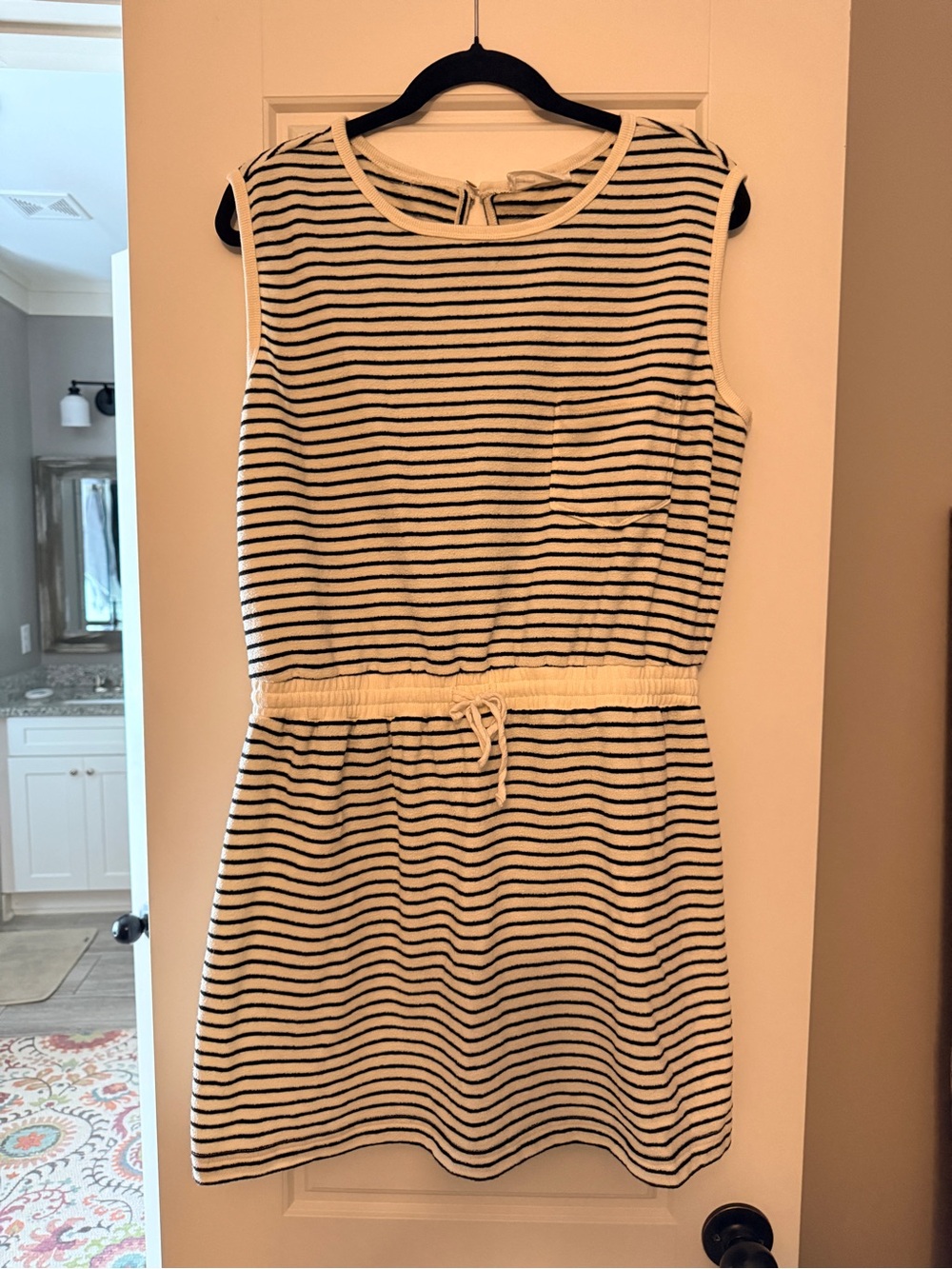 By Together White & Black Striped Sleeveless Drawstring Mini Dress